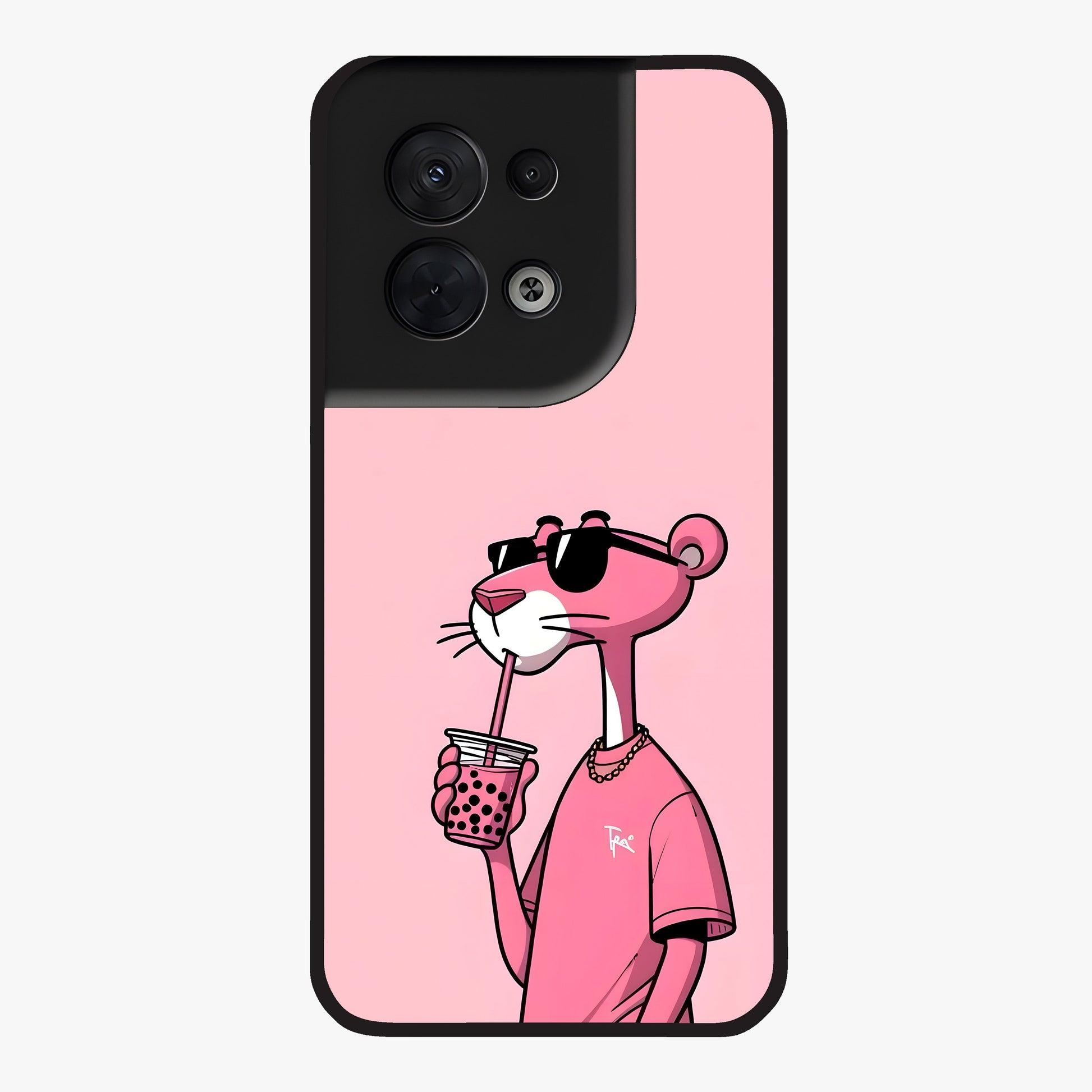 Pink Panther Glass Case showing flat back view with iconic pink panther artwork and glossy glass finish.