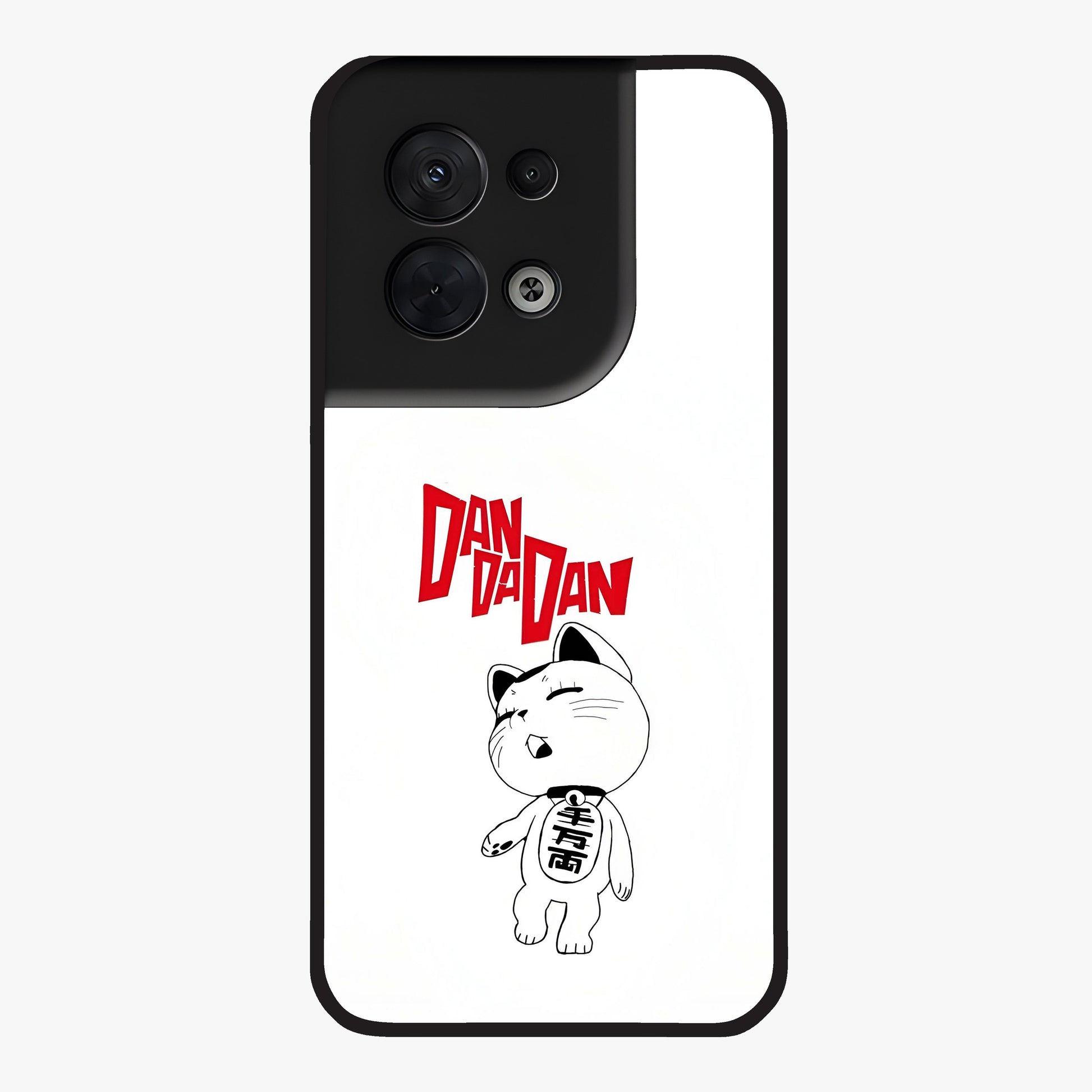 Playful Spirit Charm Glass Case showing flat back view with cheerful charm themed artwork and glossy glass finish.