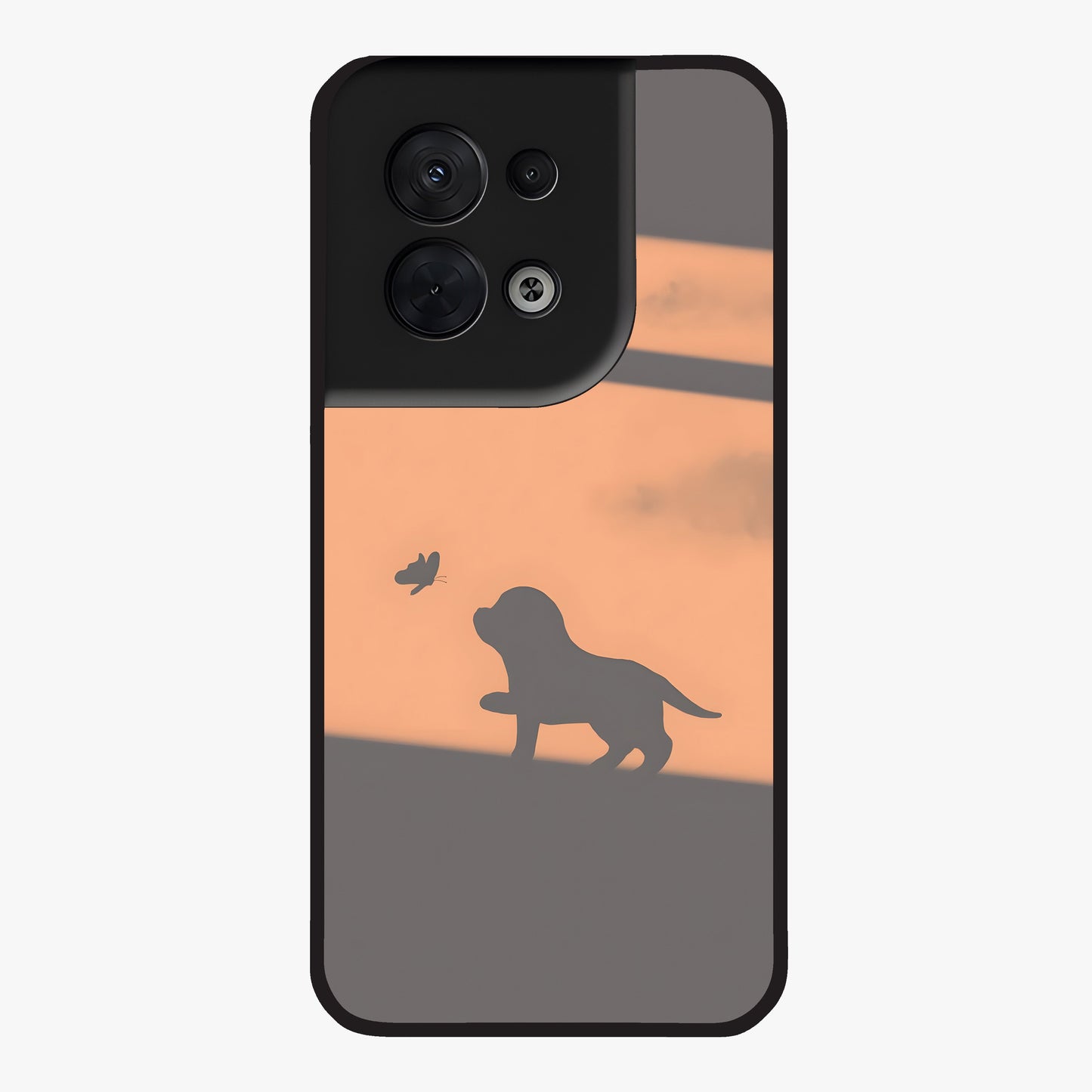 Puppy Shadow Art Glass Case showing flat back view with cute puppy shadow style artwork and glossy glass finish.