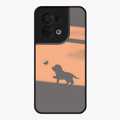 Puppy Shadow Art Glass Case showing flat back view with cute puppy shadow style artwork and glossy glass finish.