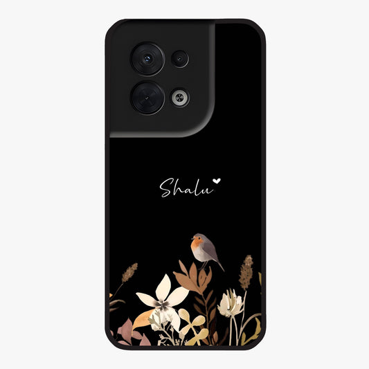 Quiet Garden Tune Custom Name Glass Case showing flat back view with peaceful garden artwork and personalized name design.