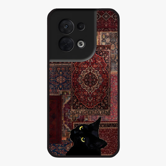 Regal Magic Cat Apple Glass Case showing flat back view with magical cat artwork holding apple and glossy glass finish.