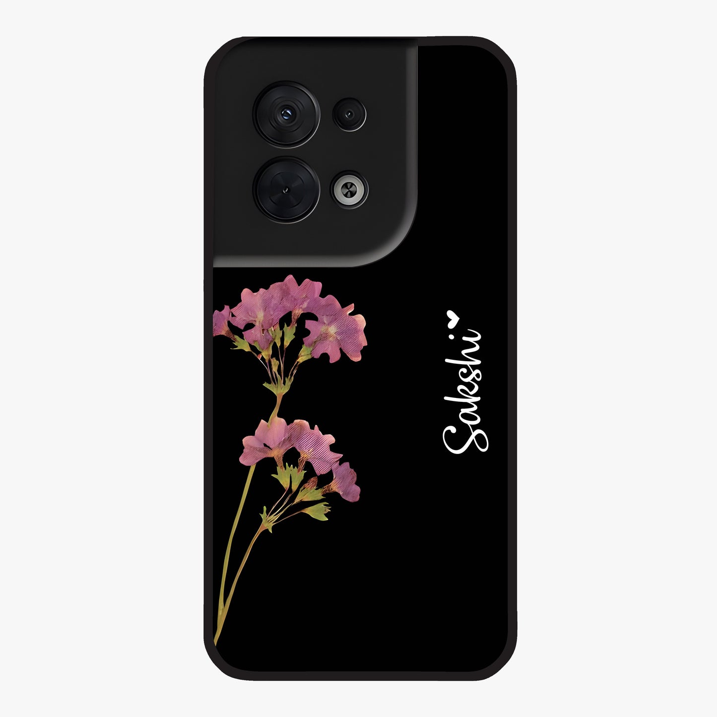Riching Lavender Flower Custom Name Glass Case showing flat back view with lavender floral artwork and personalized name design.