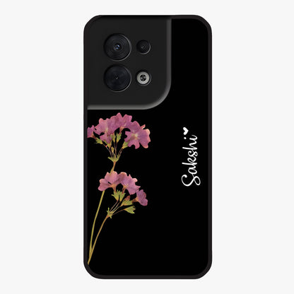 Riching Lavender Flower Custom Name Glass Case showing flat back view with lavender floral artwork and personalized name design.