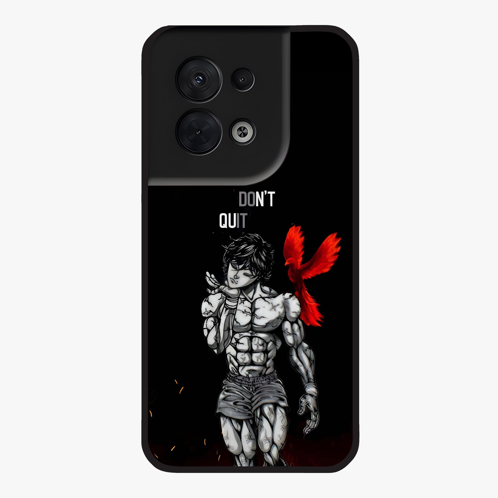 Rise Beyond Limits Glass Case showing flat back view with motivational typography artwork and glossy glass finish.