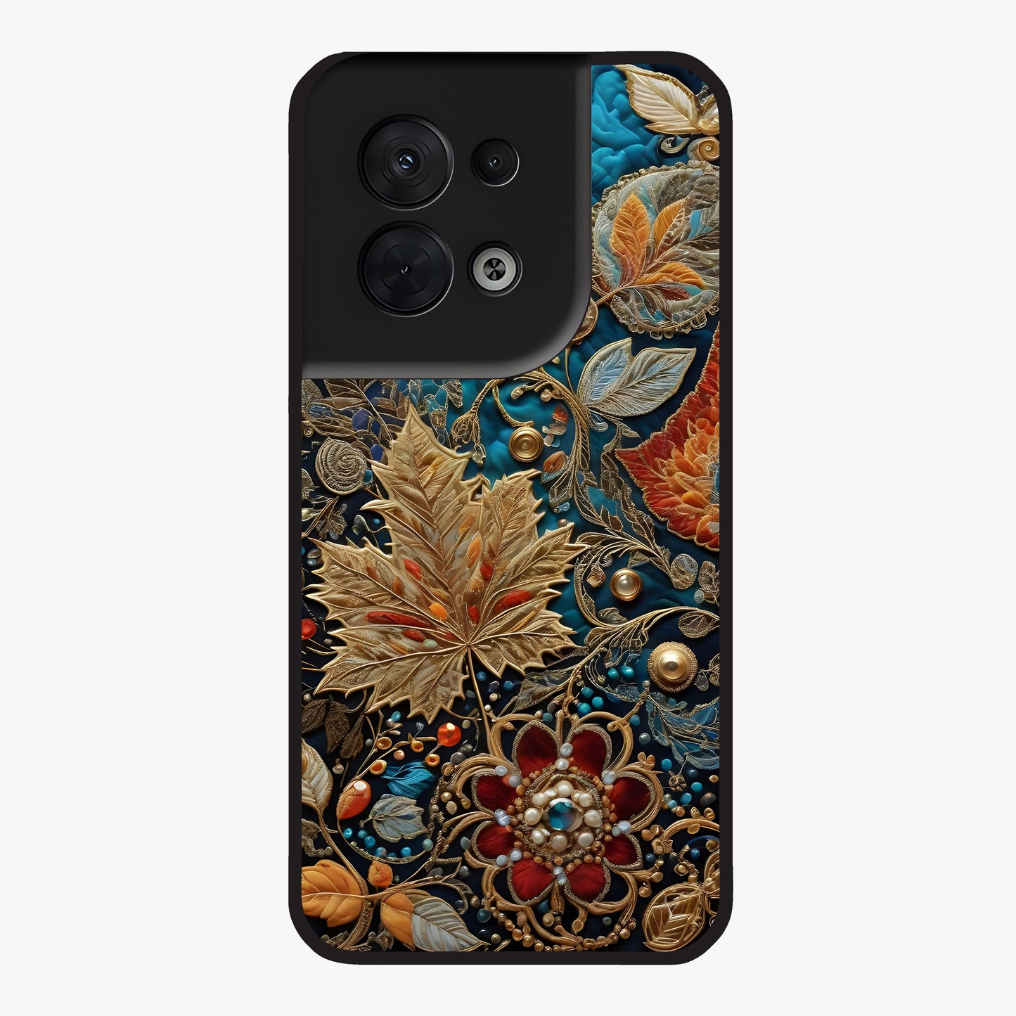 Royal Jewel Garden Glass Case showing flat back view with decorative floral garden artwork and glossy glass finish.