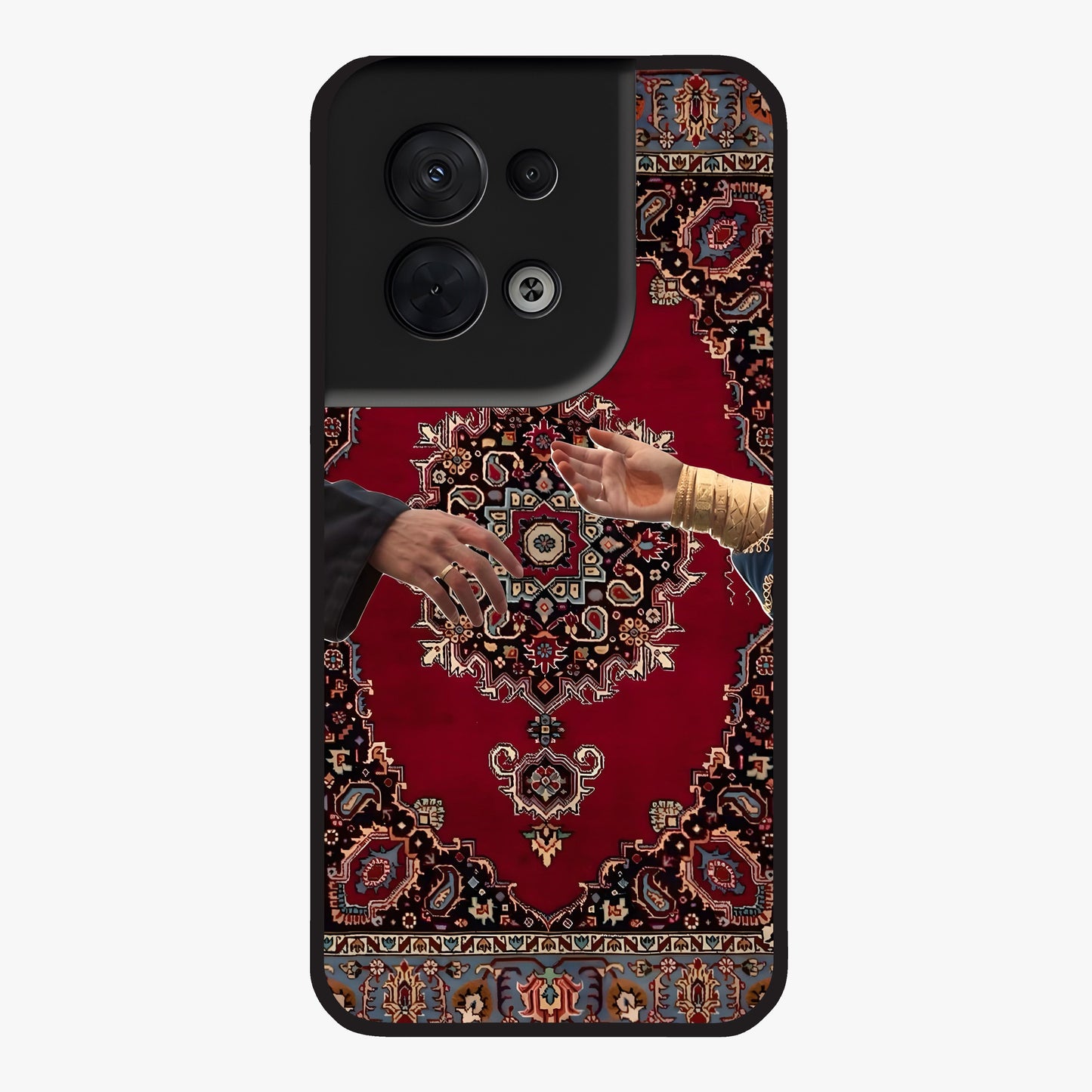 Royal Touch Reach Glass Case showing flat back view with elegant royal themed artwork and glossy glass finish.
