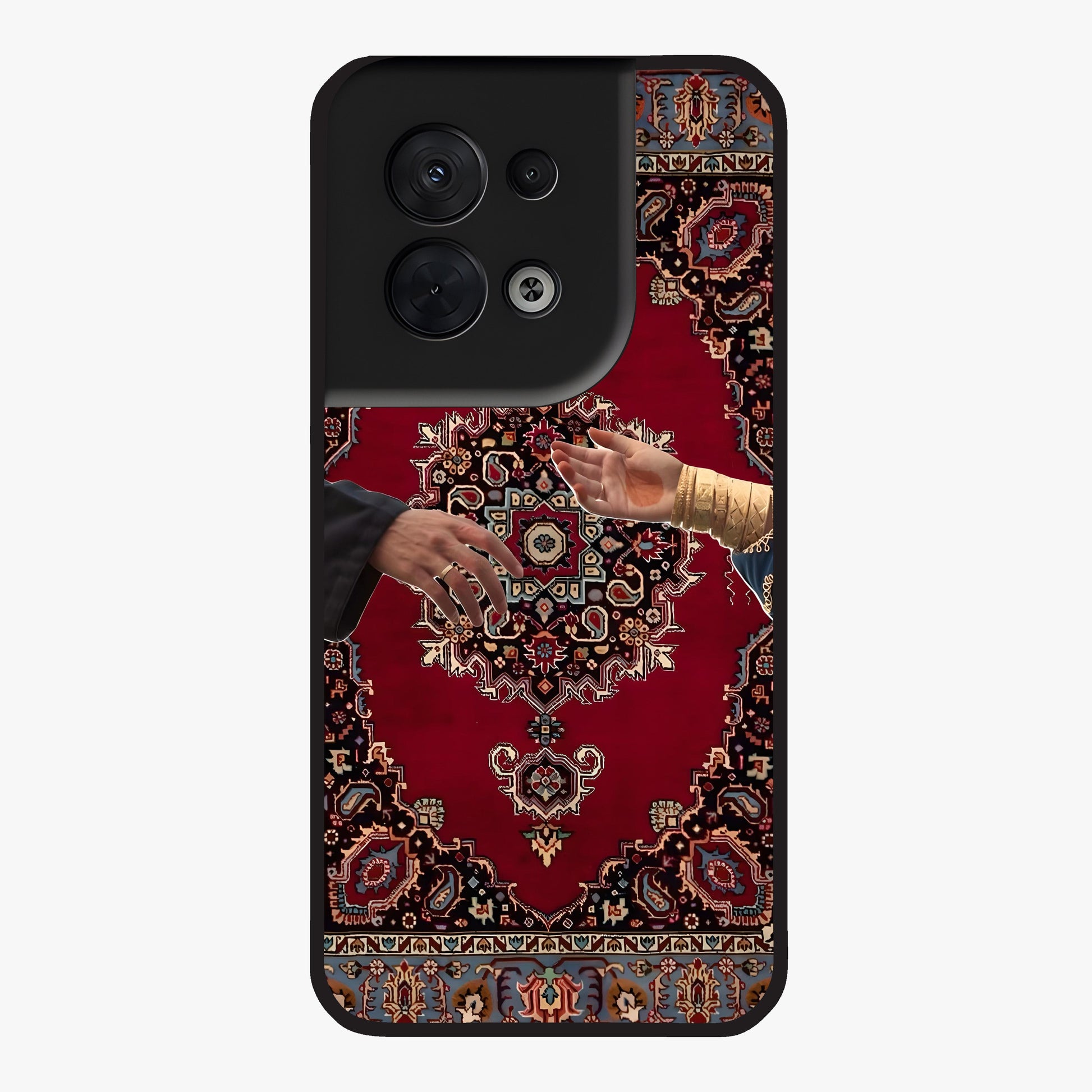 Royal Touch Reach Glass Case showing flat back view with elegant royal themed artwork and glossy glass finish.