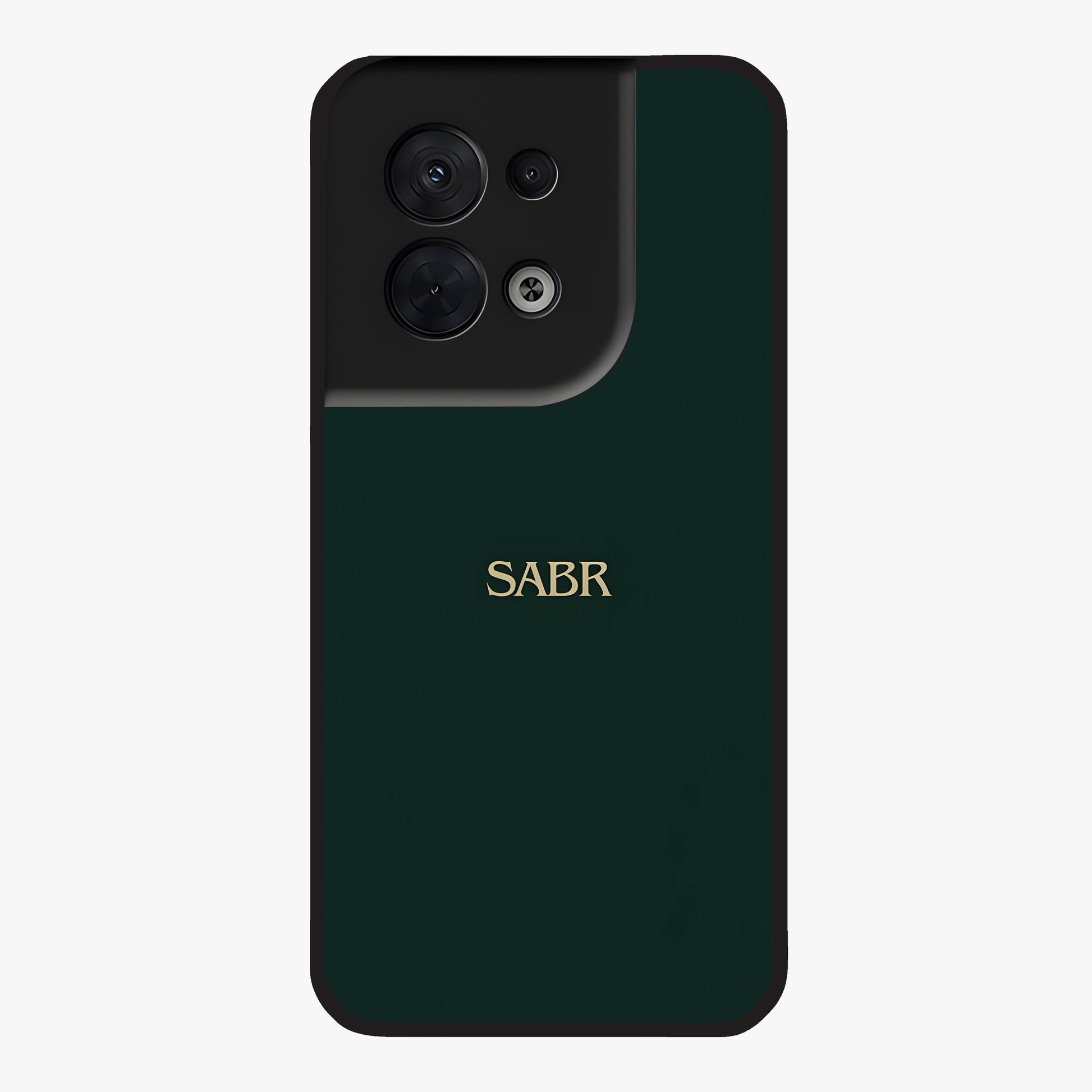 Sabr Minimal Patience Glass Case showing flat back view with minimalist typography artwork and glossy glass finish.