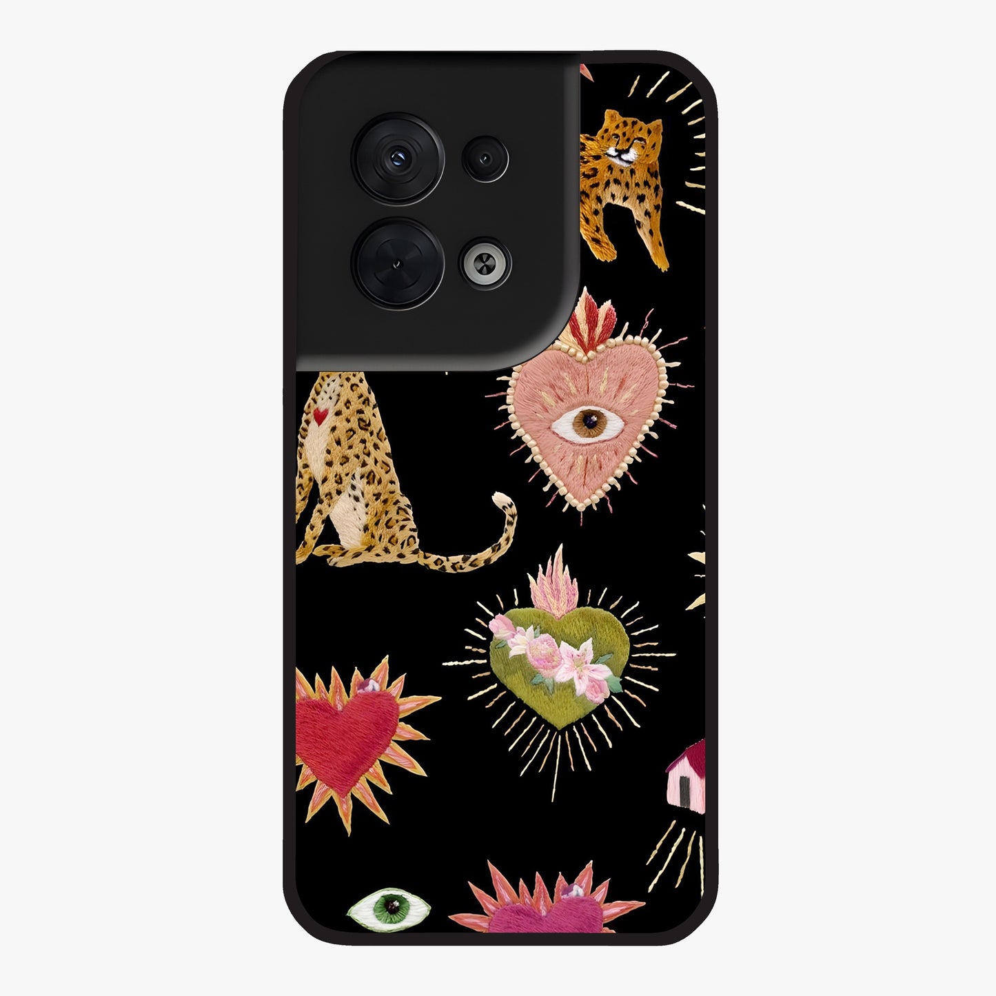 Sacred Jungle Heart Glass Case showing flat back view with jungle inspired heart artwork and glossy glass finish.