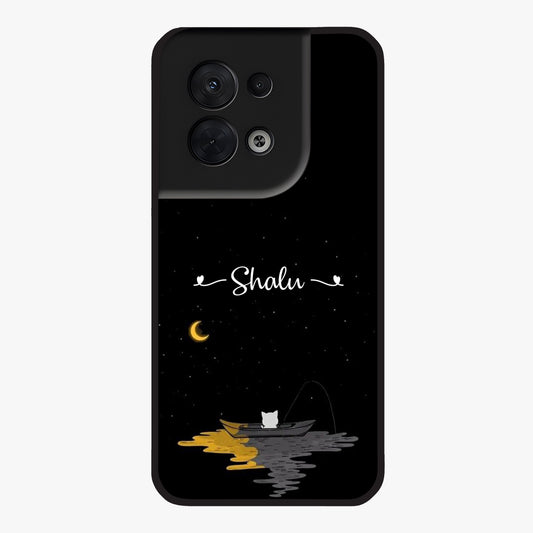Silent Night Row Glass Case showing flat back view with calm night themed artwork and glossy glass finish.