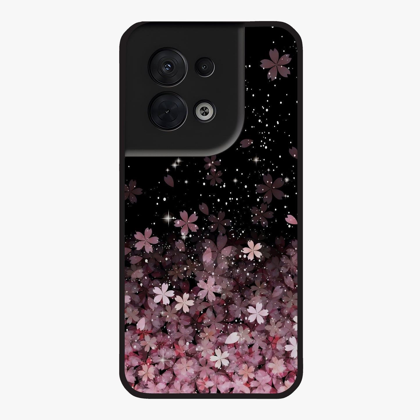 Small Starry Flowers Glass Case showing flat back view with delicate starry floral artwork and glossy glass finish.