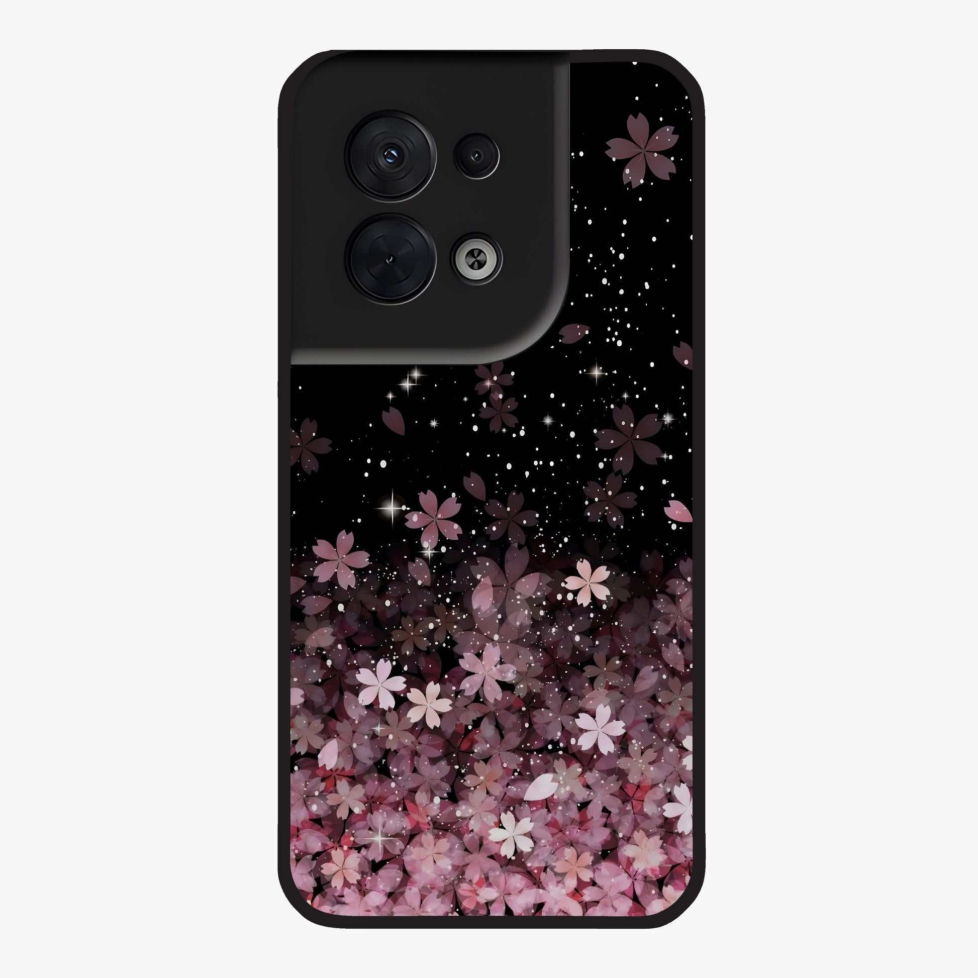 Small Starry Flowers Glass Case showing flat back view with delicate starry floral artwork and glossy glass finish.