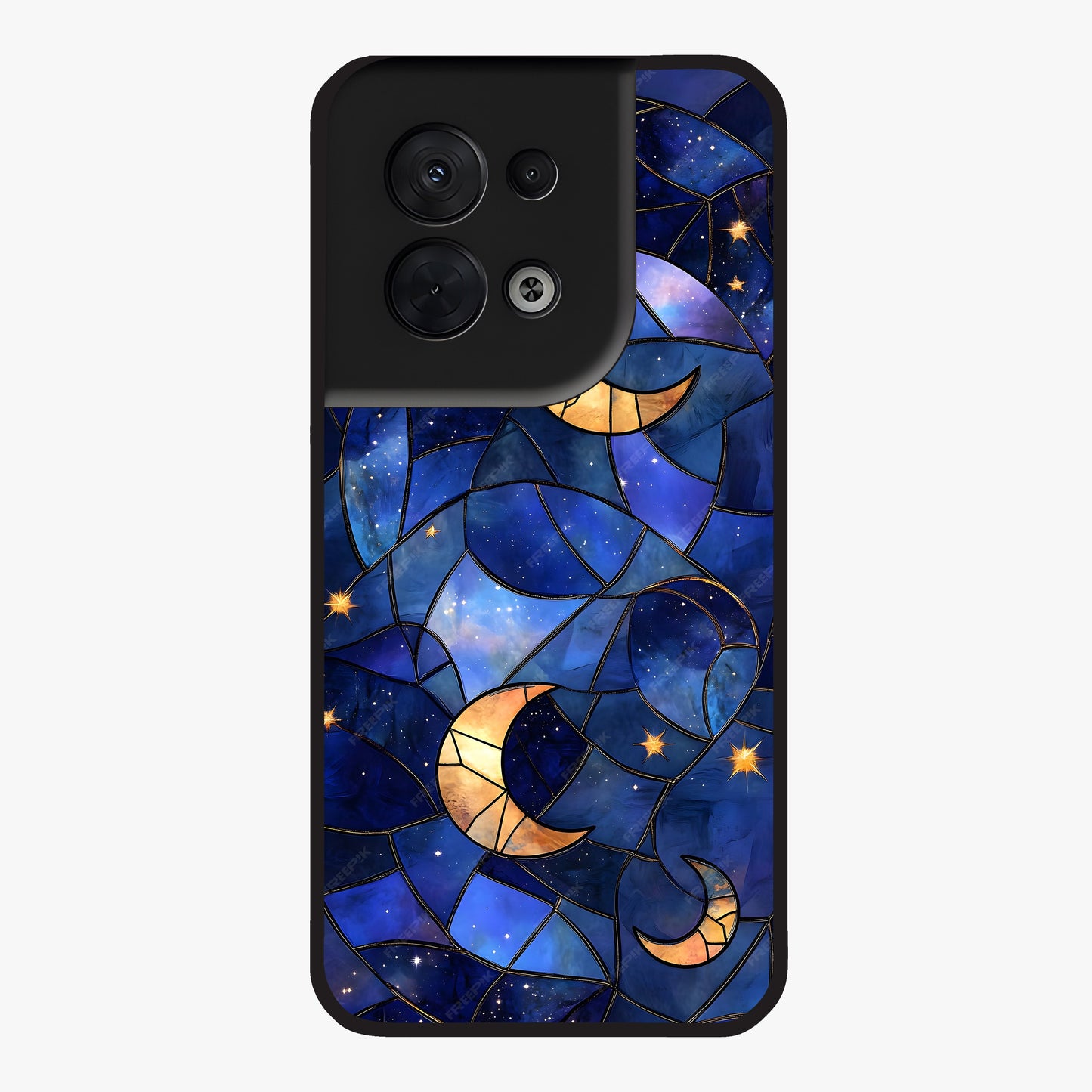 Starlit Sky Tapestry Glass Case showing flat back view with decorative starry sky tapestry artwork and glossy glass finish.
