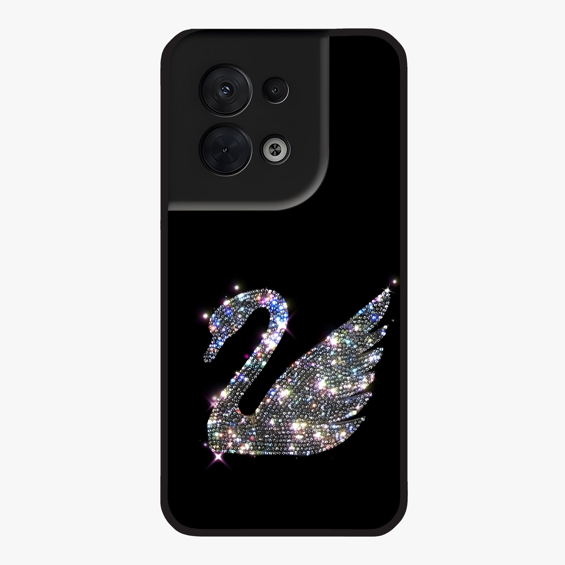 Starlit Swan Grace Glass Case showing flat back view with graceful swan artwork under starry sky and glossy glass finish.