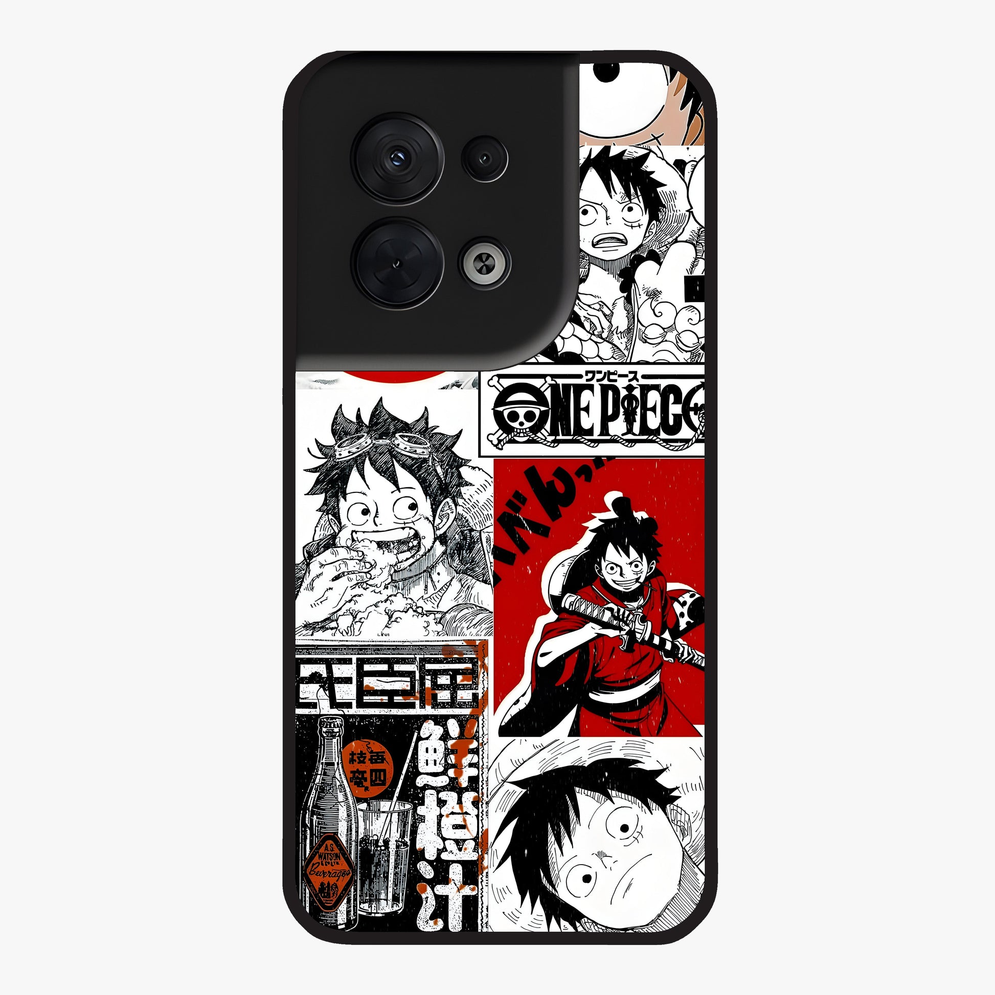 Strawhat Chaos Panels Glass Case showing flat back view with anime inspired chaos panel artwork and glossy glass finish.