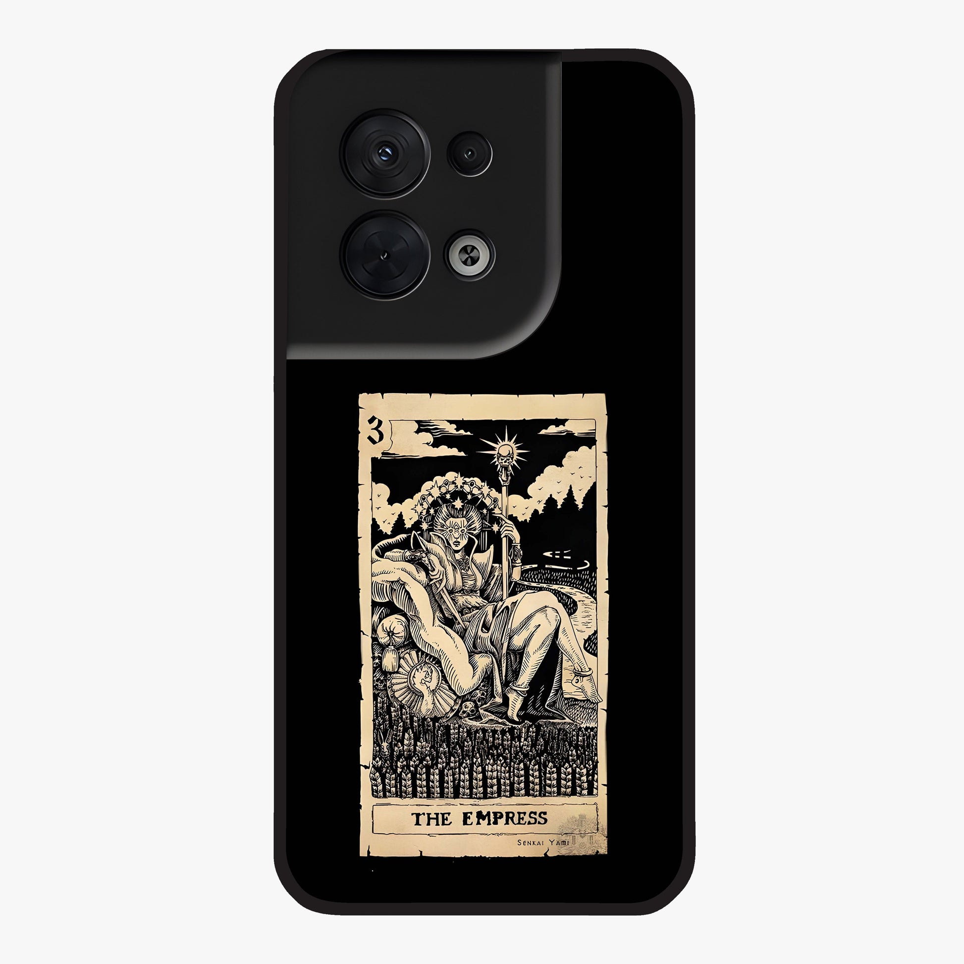 The Empress Glass Case showing flat back view with regal feminine artwork and glossy glass finish.