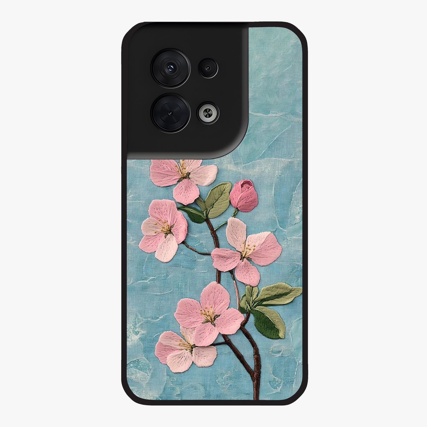 Threaded Blossom Breeze Glass Case showing flat back view with delicate blossom artwork and glossy glass finish.