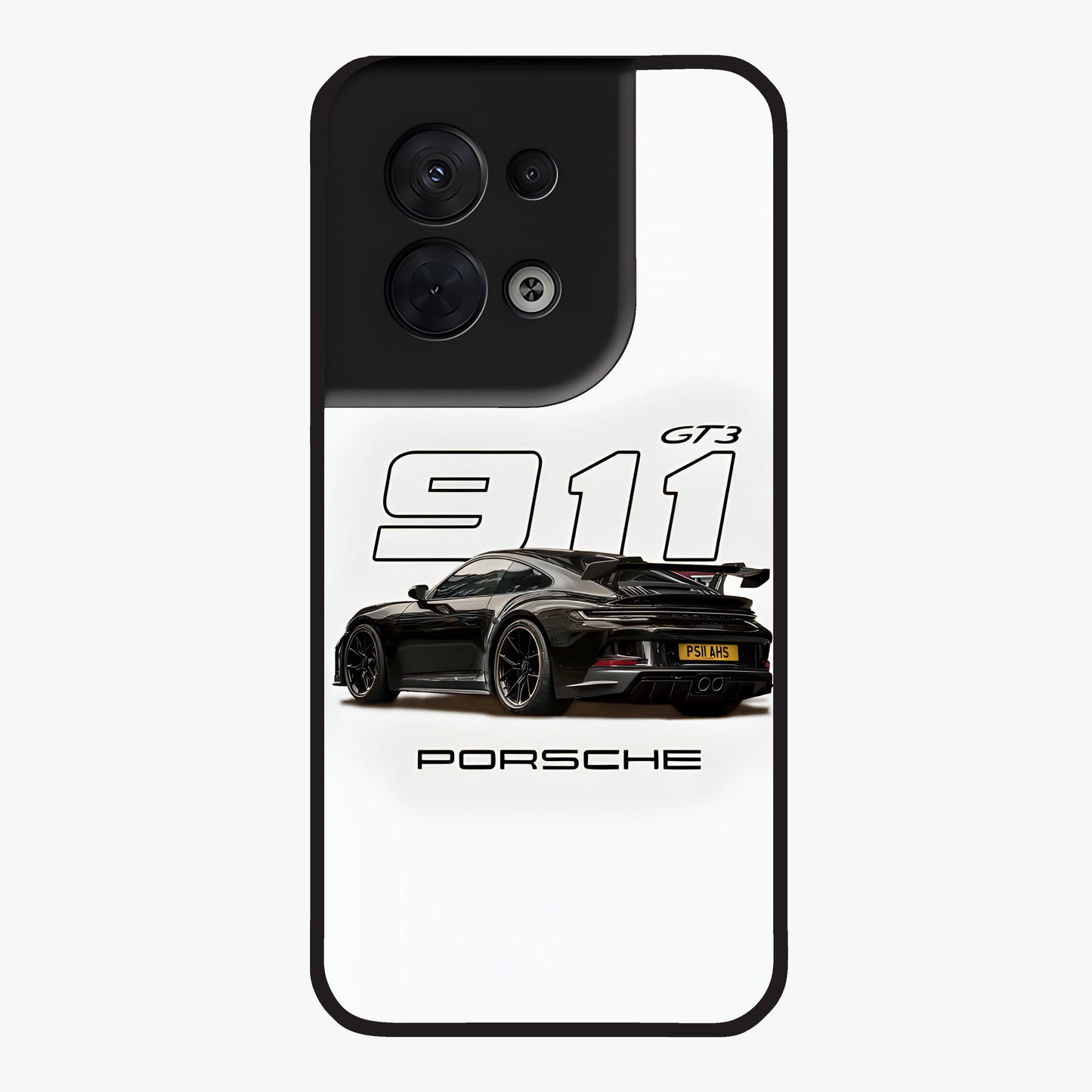 Turbo Legacy Icon Glass Case showing flat back view with iconic sports car inspired artwork and glossy glass finish.