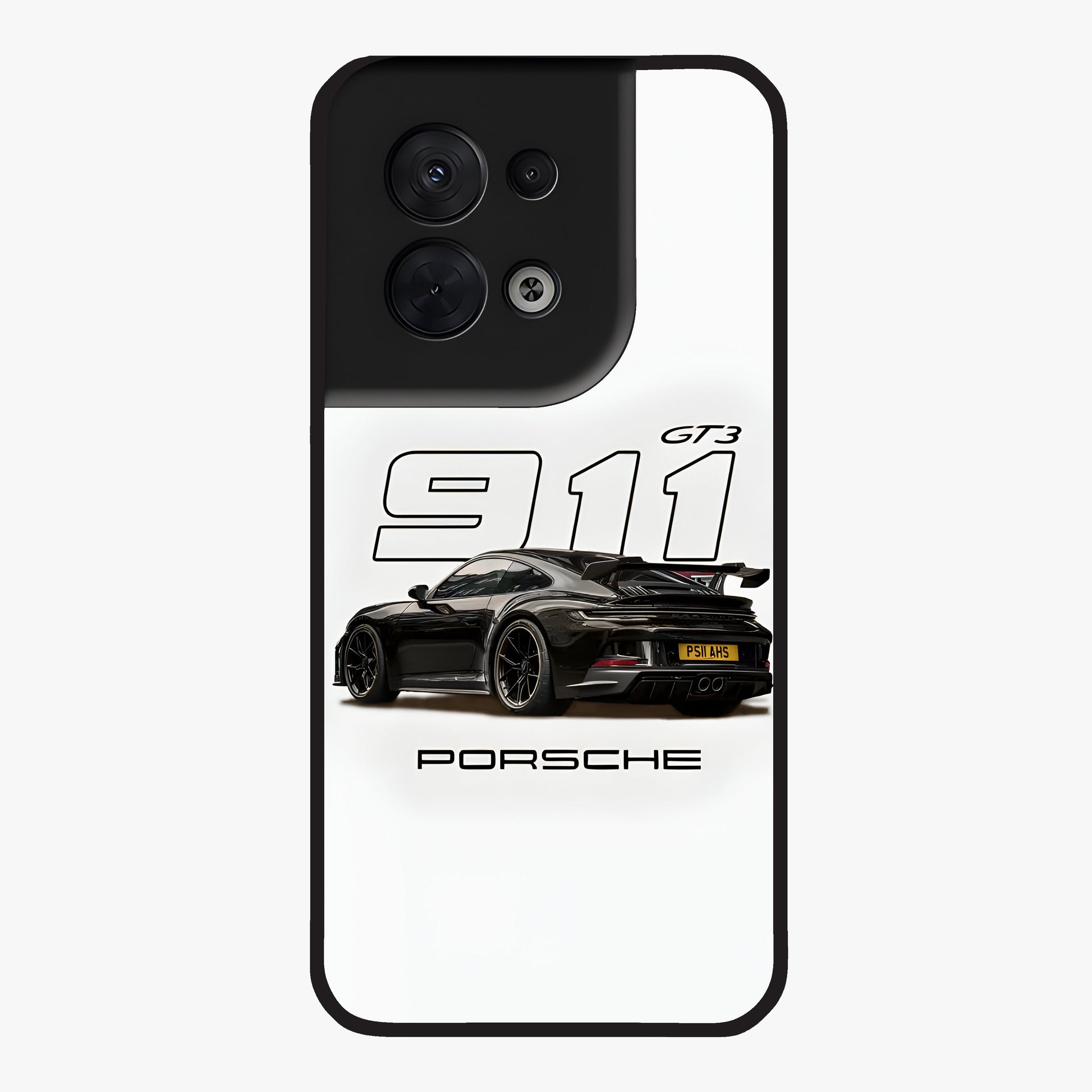 Turbo Legacy Icon Glass Case showing flat back view with iconic sports car inspired artwork and glossy glass finish.