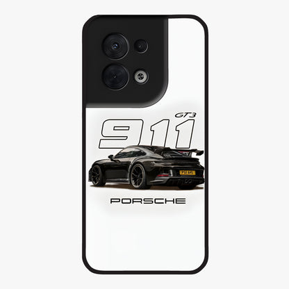 Turbo Legacy Icon Glass Case showing flat back view with iconic sports car inspired artwork and glossy glass finish.
