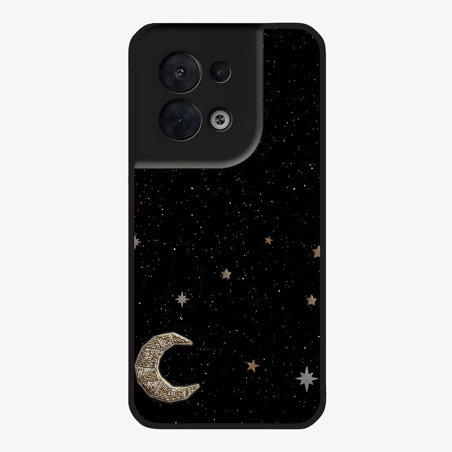 Twinkle Star With Half Moon Glass Case showing flat back view with star and half moon artwork and glossy glass finish.