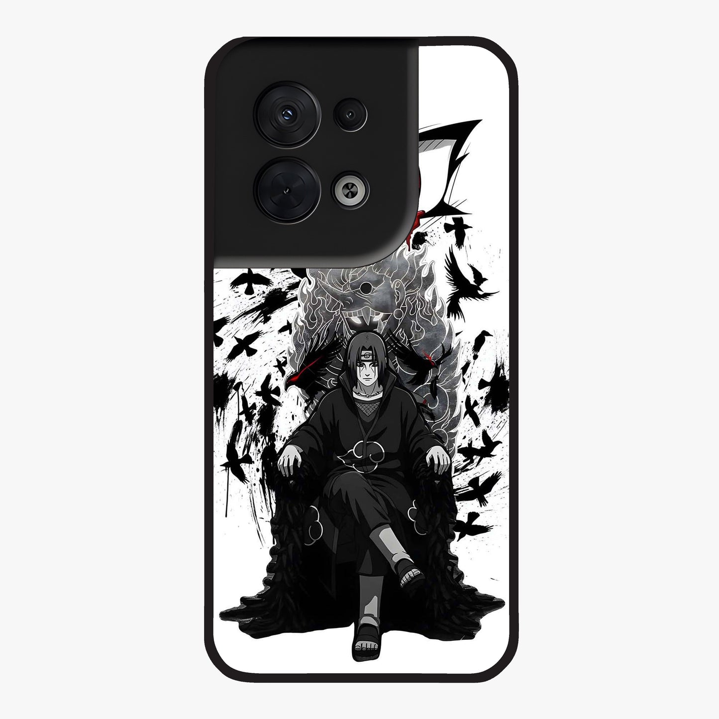Uchiha Shadow Throne Glass Case showing flat back view with cosmic underwater themed artwork and glossy glass finish.