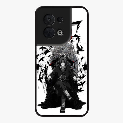 Uchiha Shadow Throne Glass Case showing flat back view with cosmic underwater themed artwork and glossy glass finish.
