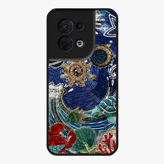 Universe Underwater Spark Glass Case showing flat back view with cosmic underwater themed artwork and glossy glass finish.