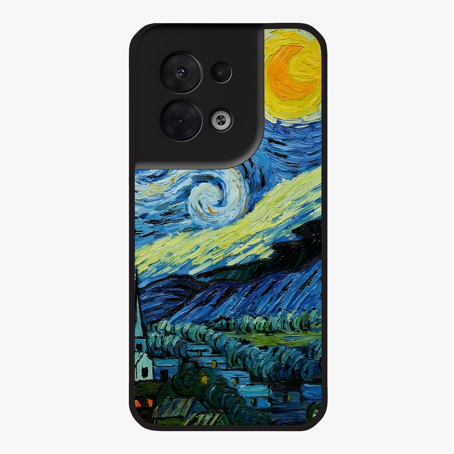 Van Gogh Art Glass Case showing flat back view with classic painterly artwork inspired by Van Gogh style and glossy glass finish.