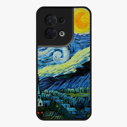 Van Gogh Art Glass Case showing flat back view with classic painterly artwork inspired by Van Gogh style and glossy glass finish.