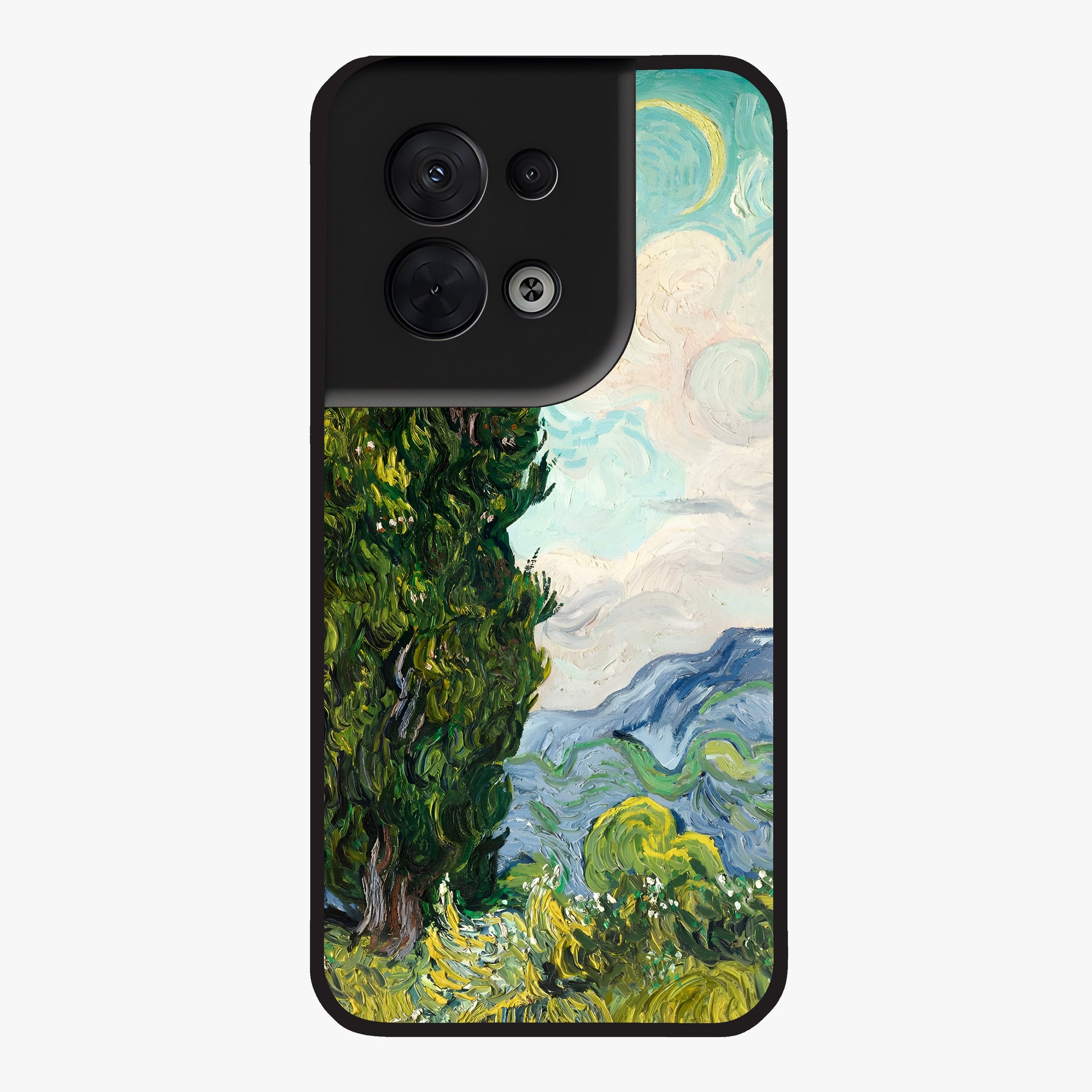 Van Gogh Vintage Art Glass Case showing flat back view with vintage painterly artwork inspired by Van Gogh style and glossy glass finish.