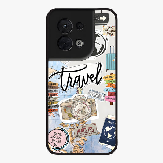 Wanderlust Journal Glass Case showing flat back view with travel inspired artwork and glossy glass finish.