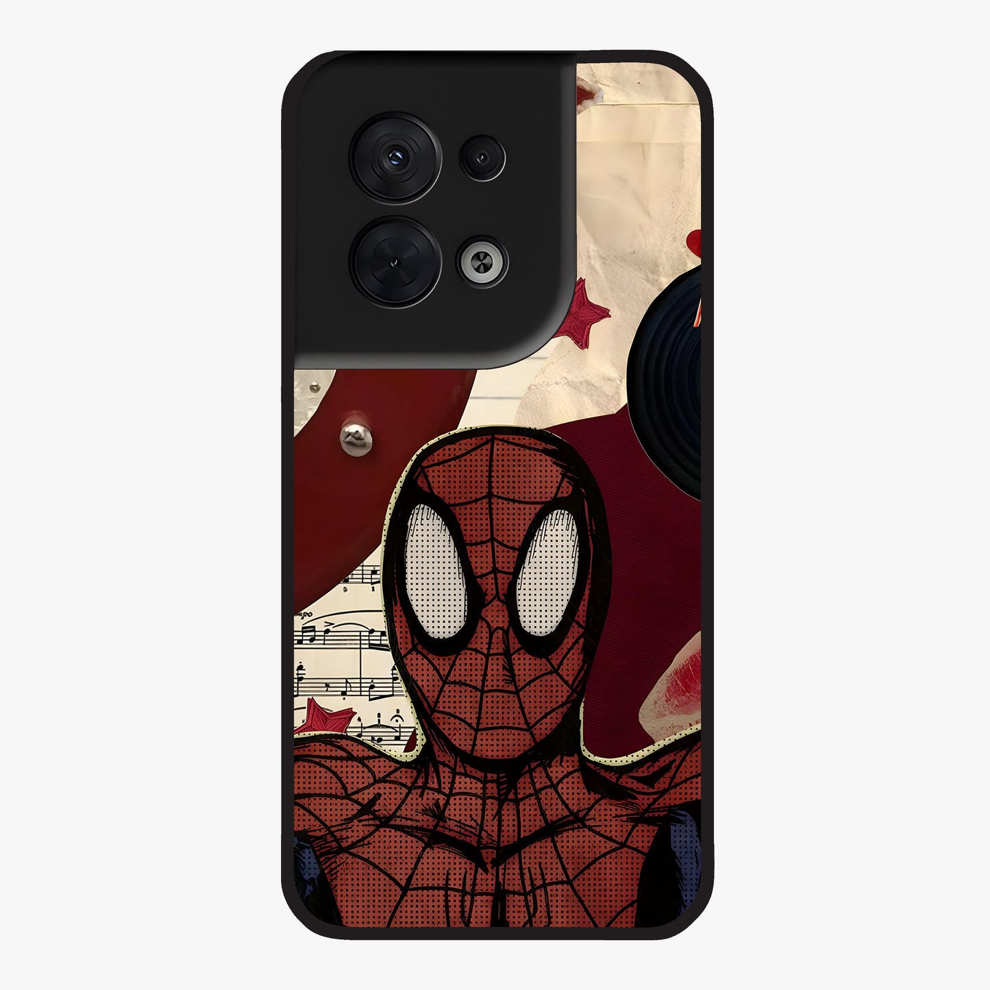 Web Warrior Vibes Glass Case showing flat back view with superhero inspired web themed artwork and glossy glass finish.