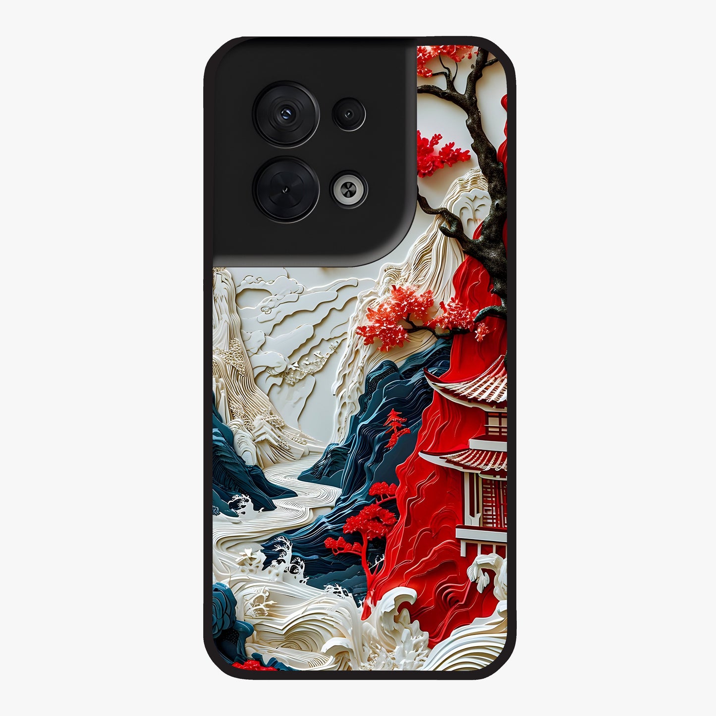 Whispers Of Sakura Waves Glass Case showing flat back view with cherry blossom wave artwork and glossy glass finish.