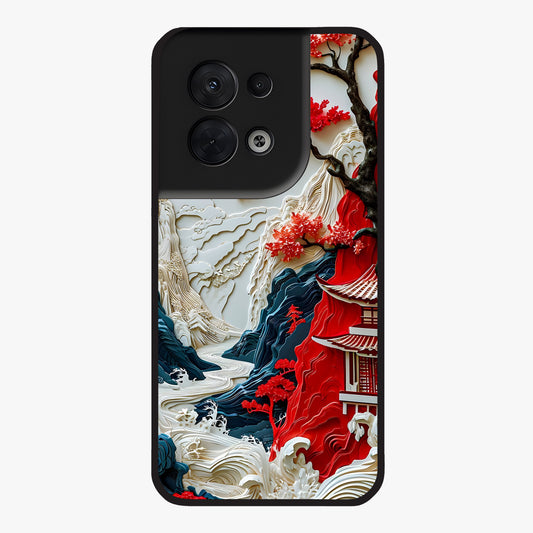 Whispers Of Sakura Waves Glass Case showing flat back view with cherry blossom wave artwork and glossy glass finish.