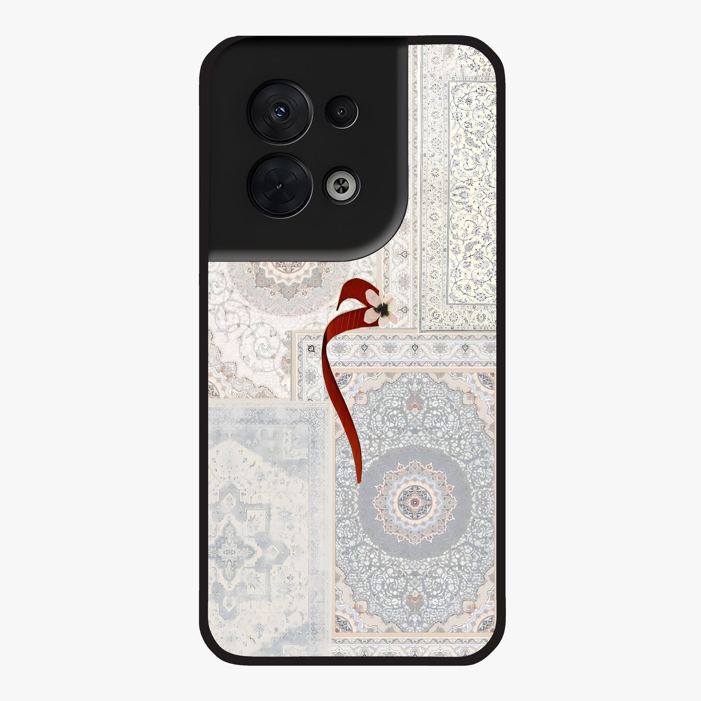 White Aesthetic Bow Glass Case showing flat back view with minimal bow artwork and glossy glass finish.