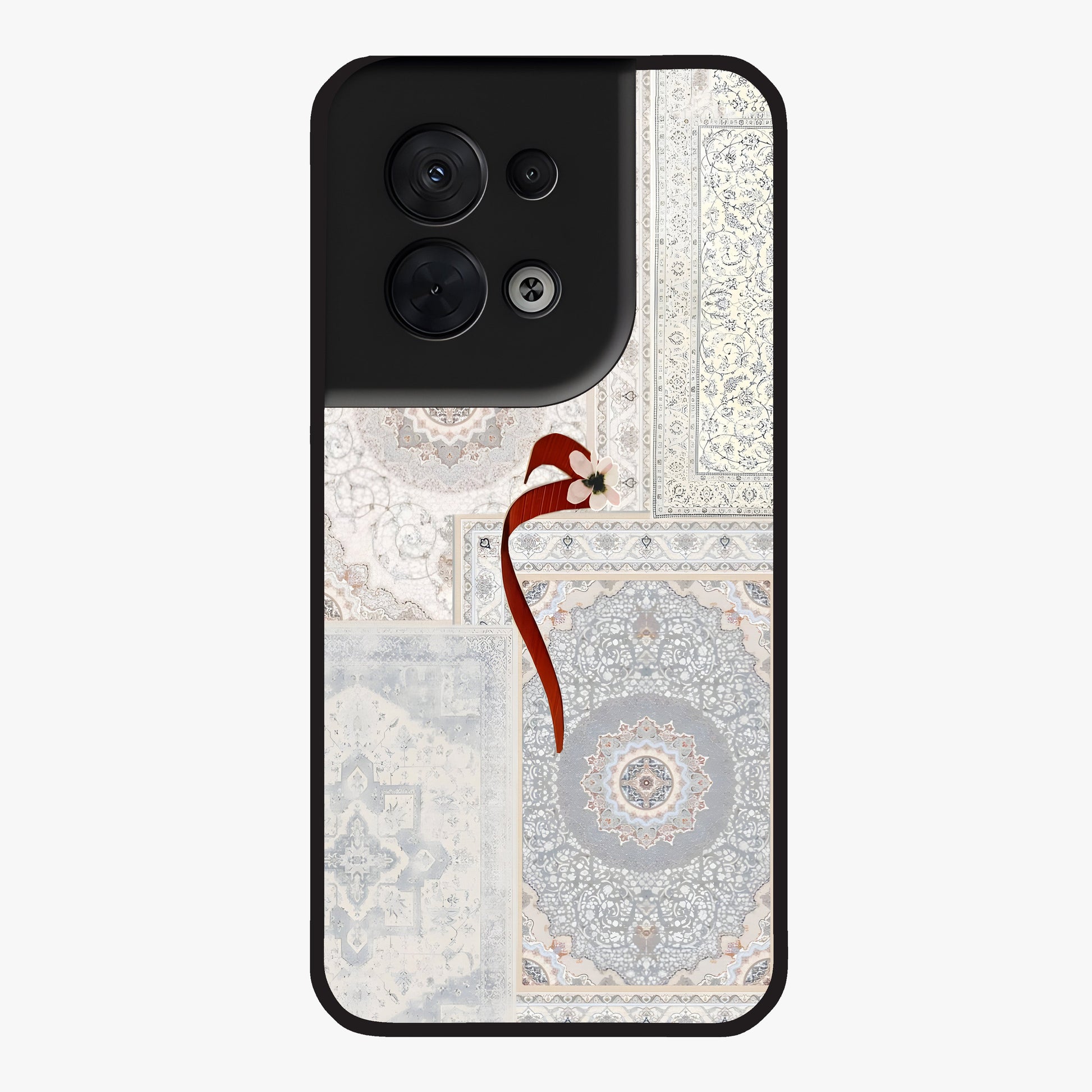 White Aesthetic Bow Glass Case showing flat back view with minimal bow artwork and glossy glass finish.