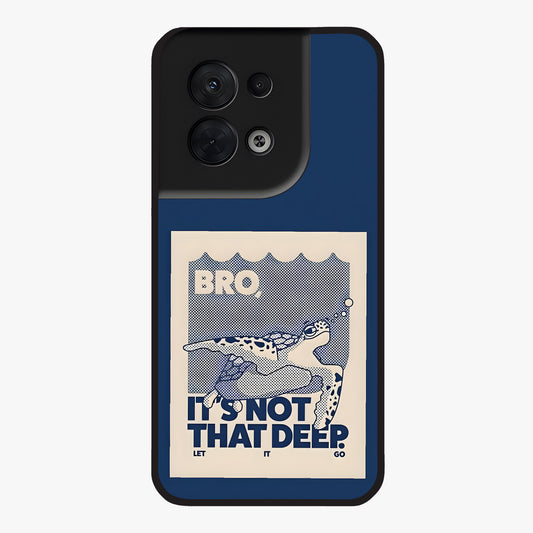 Worry Less Swim Glass Case showing flat back view with playful motivational artwork and glossy glass finish.