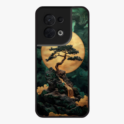 Zen Moon Rise Glass Case showing flat back view with calm moonrise artwork and glossy glass finish.