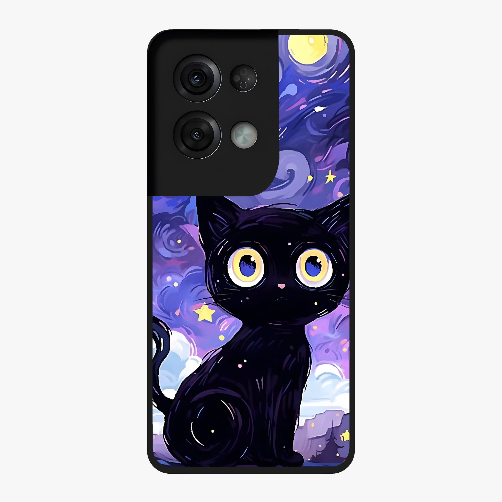 Abstract Cat Art Glass Case showing flat back view with artistic cat illustration and glossy glass finish.