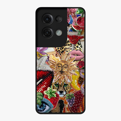 Beaded Fashion Jungle Glass Case showing flat back view with vibrant jungle inspired bead artwork and glossy glass finish.