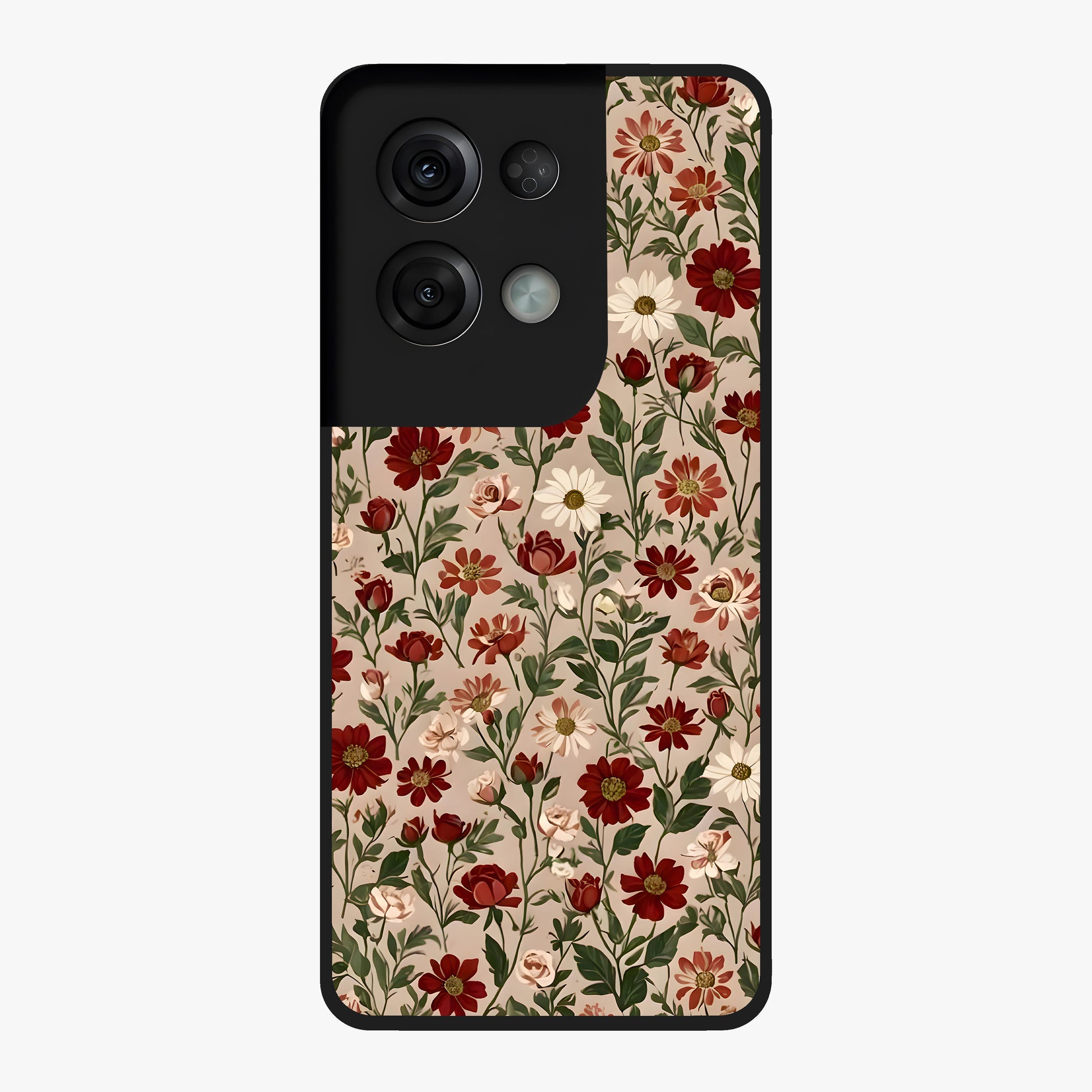Biege Flower With Leaf Glass Case showing flat back view with soft beige floral artwork and glossy glass finish.