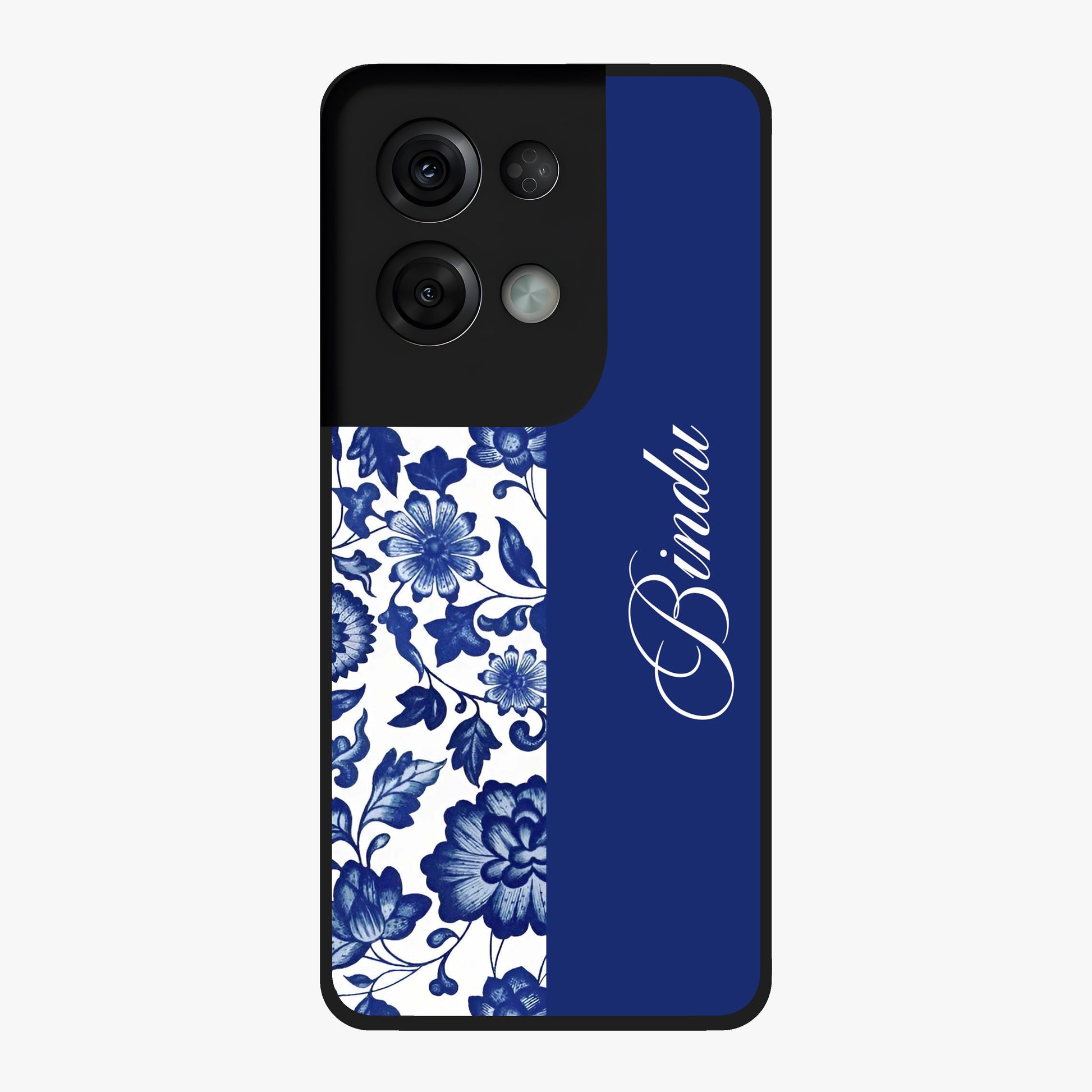 Blue Vintage Floral Pattern Glass Case upright view showcasing timeless floral illustration with vintage inspired style.