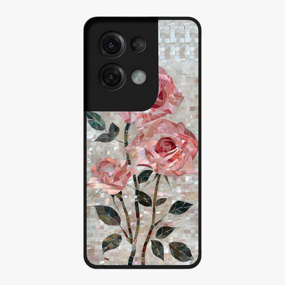Blush Mosaic Bloom Glass Case showing flat back view with mosaic floral bloom artwork and glossy glass finish.