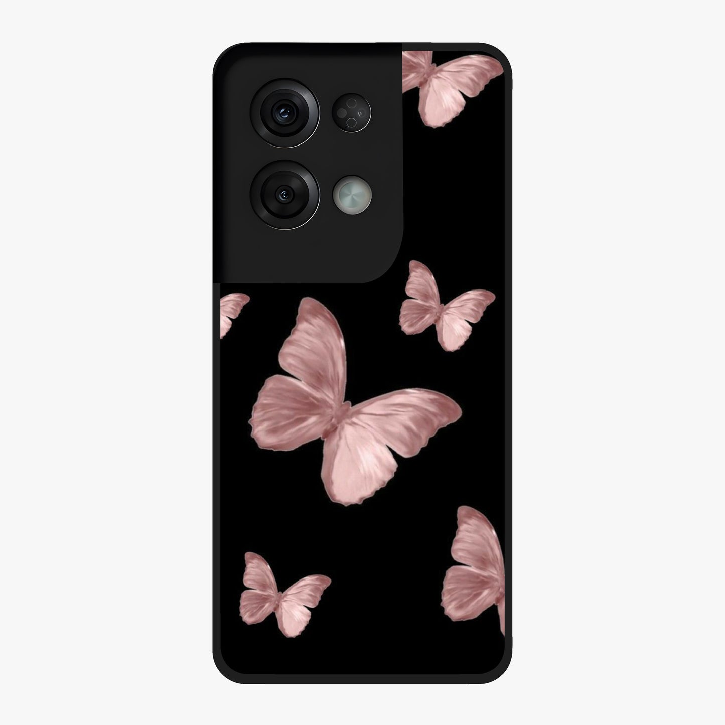 Butterfly Pattern Glass Case showing flat back view with elegant butterfly pattern artwork and glossy glass finish.