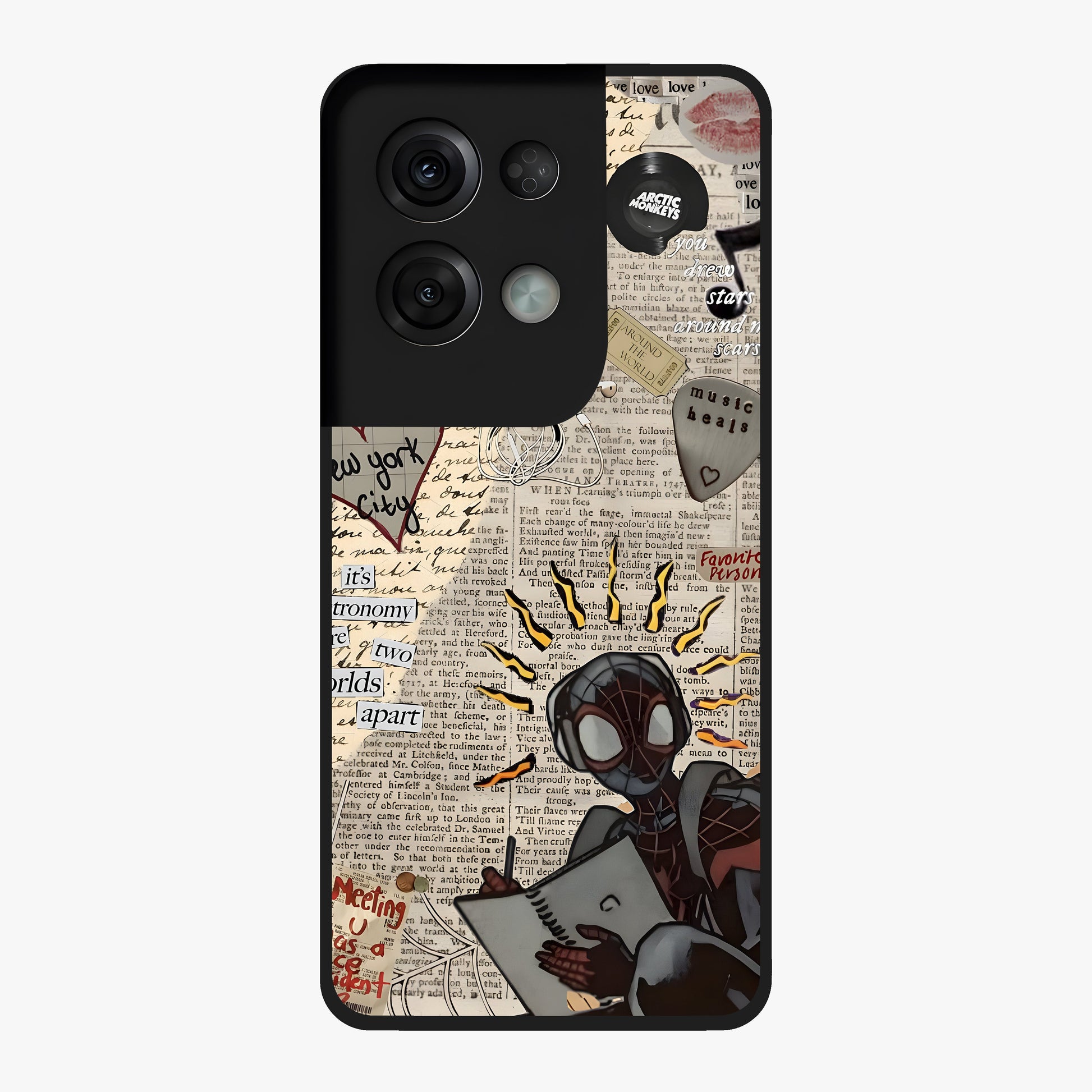 City Dream Sketch Glass Case showing flat back view with artistic city skyline sketch artwork and glossy glass finish.
