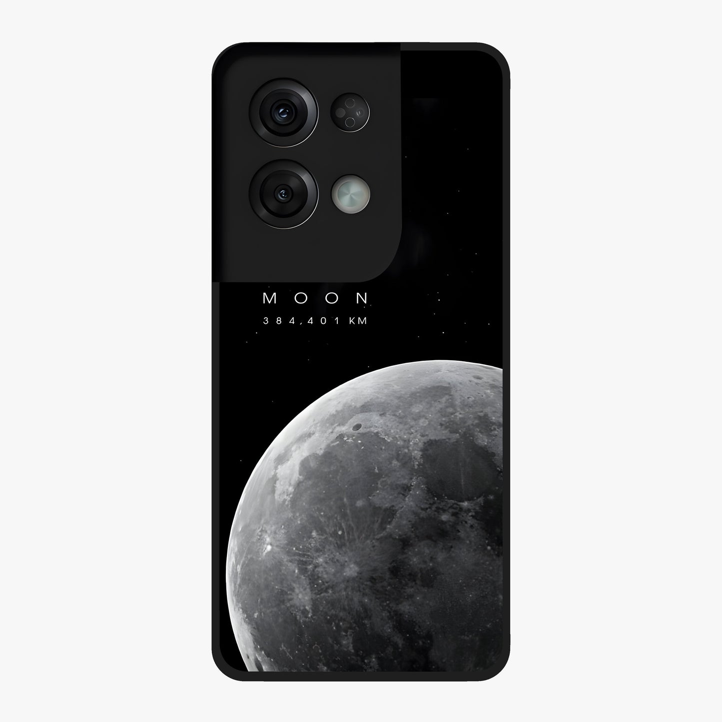 Cosmic Moon Glow Glass Case showing flat back view with glowing moon artwork and glossy glass finish.