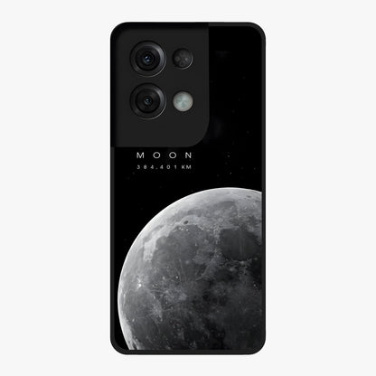 Cosmic Moon Glow Glass Case showing flat back view with glowing moon artwork and glossy glass finish.