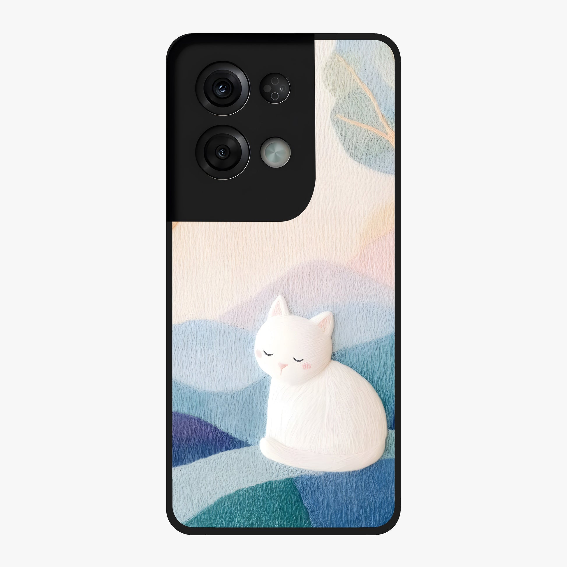 Cotton Dream Cat Glass Case showing flat back view with soft dreamy cat artwork and glossy glass finish.